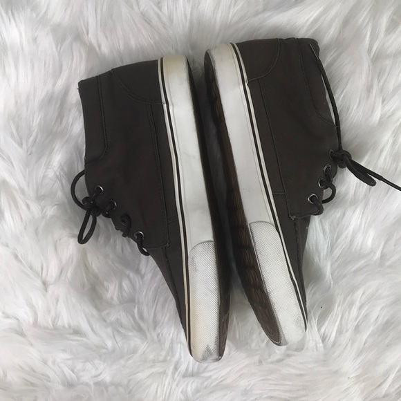 Sneakers Shoes Mid Top Size 9 Brown Canvas Hand Painted Embellished Bee Unique - Picture 2 of 8